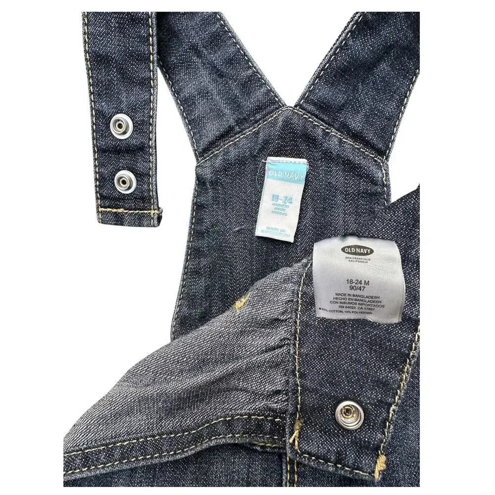 Old Navy Ruffled Denim Overall Jumper Dress Baby Size 18-24mo, Dark Blue